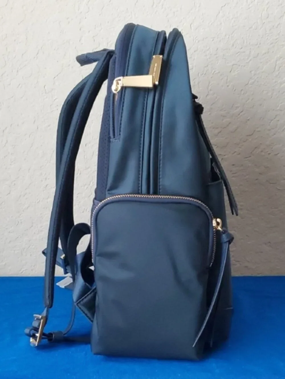 NWT Michael Kors Prescott Large Backpack Navy Blue Nylon Gold Zipper Unisex